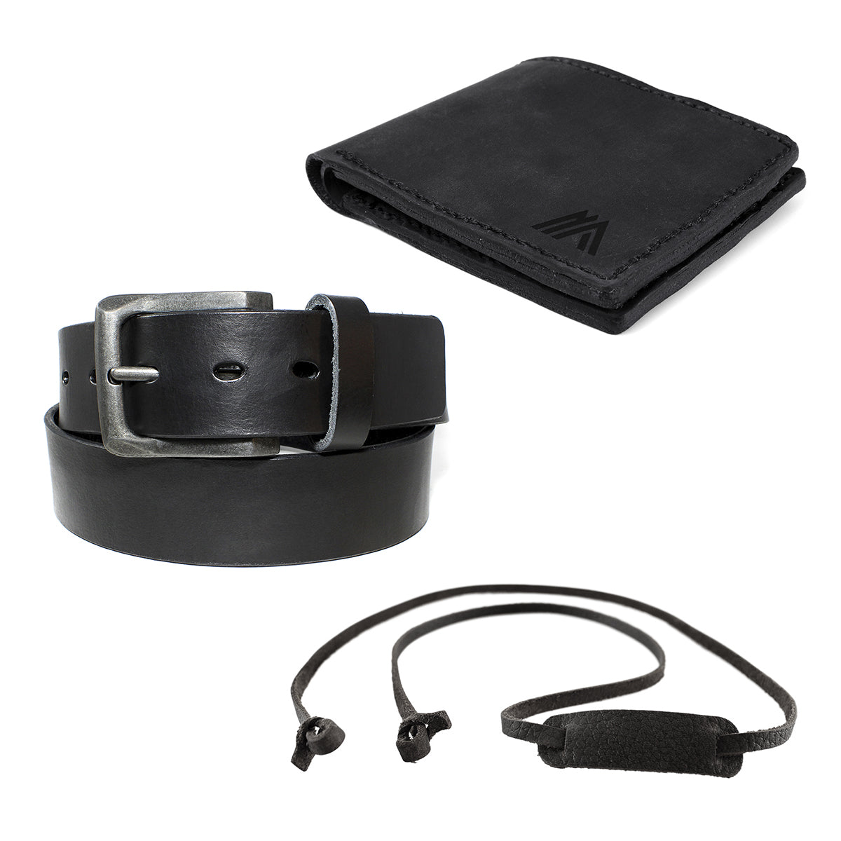 Pack Cinturon Cuero y Billetera Hombre + Strap Lentes Negro