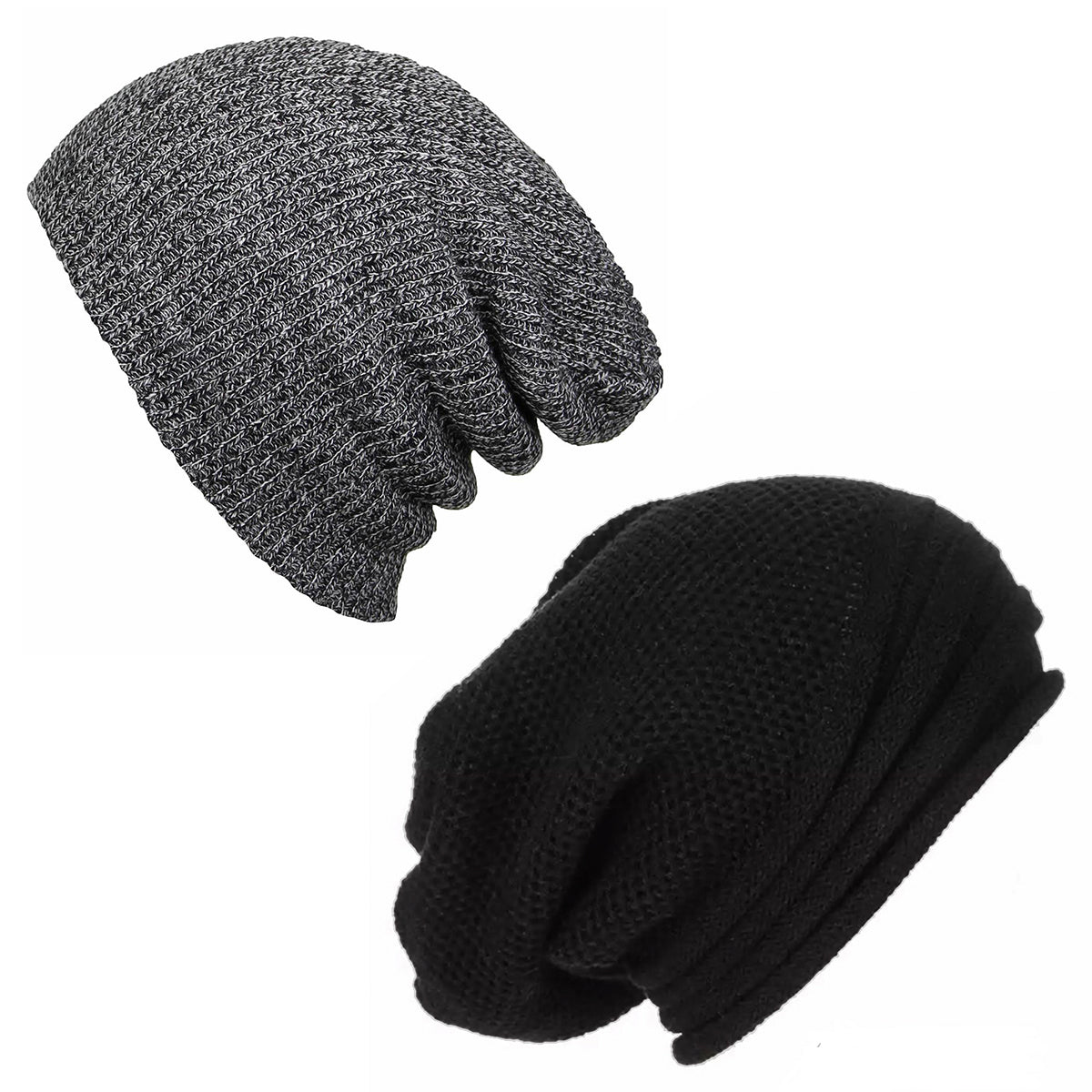 Pack x2 Gorros Beanie Plomo y Gorro Algodón Relieve Negro