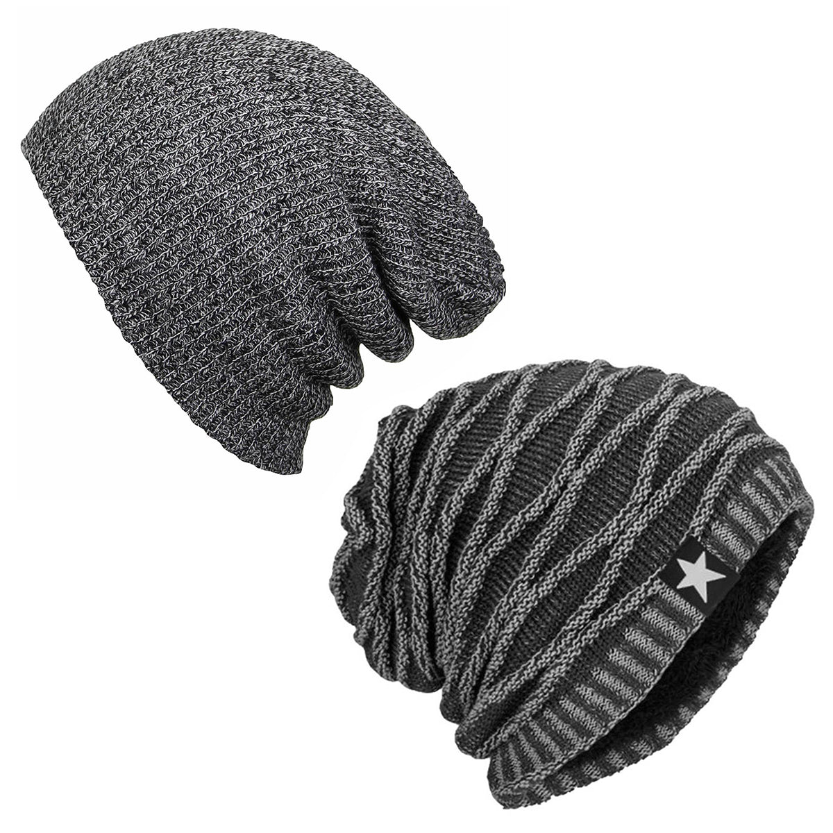 Pack x2 Gorro Beanie Plomo y Gorro Tejido Gris con Polar