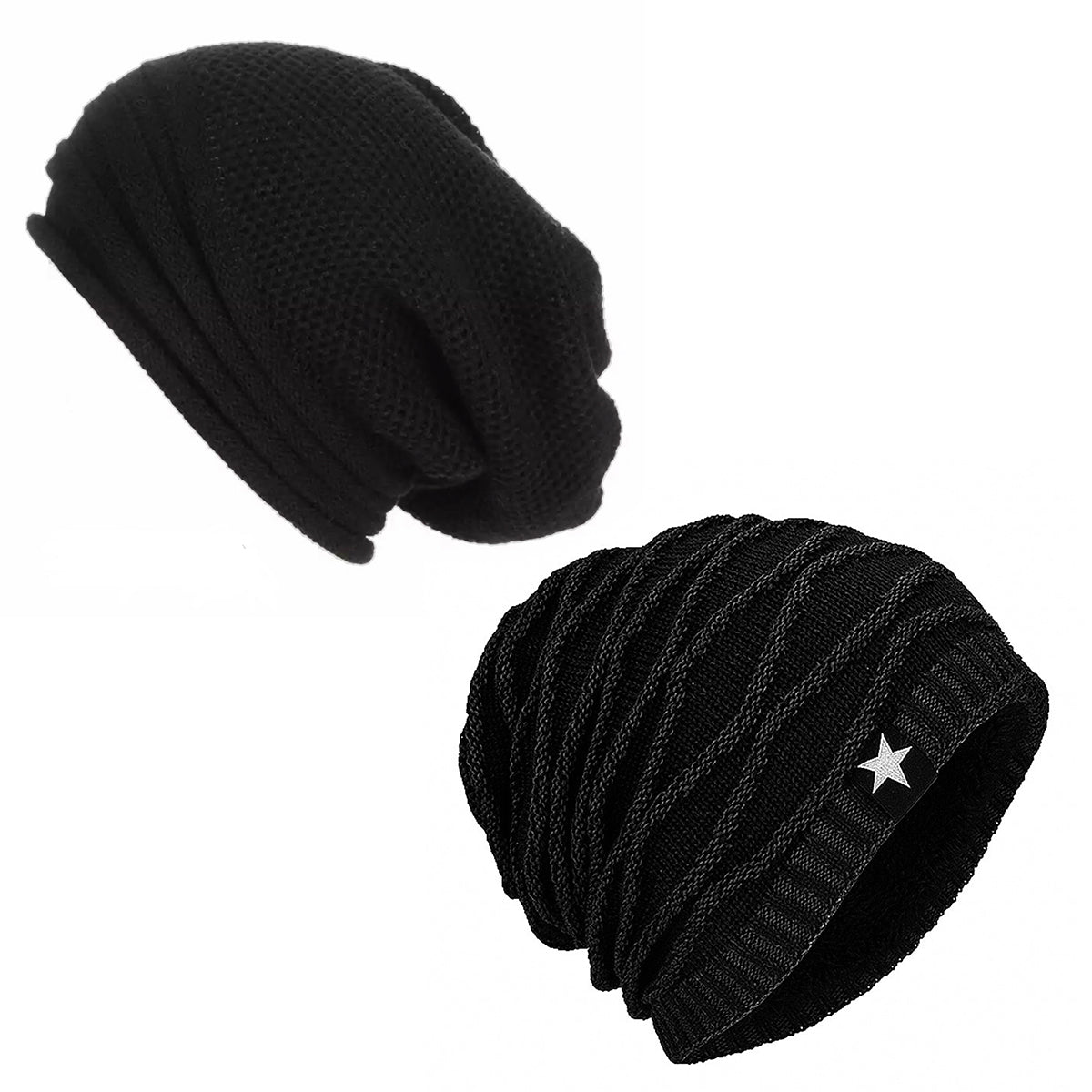 Pack 2 Gorros Algodón Negro con Relieve y Gorro Negro con Polar
