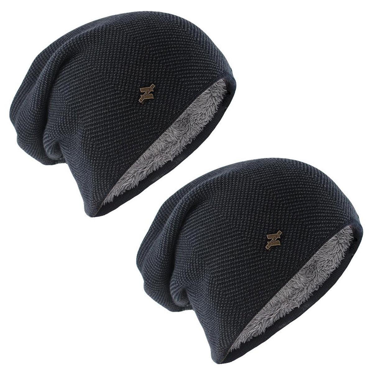 Pack de Gorros Tejidos Azul con Polar Gris x2 unidades