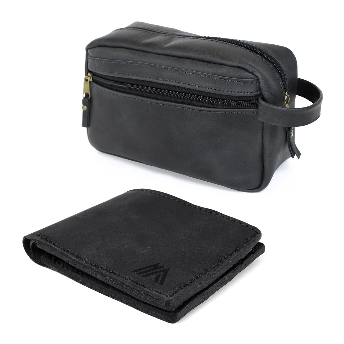 Pack Neceser de Viaje + Billetera Hombre Cuero Negro