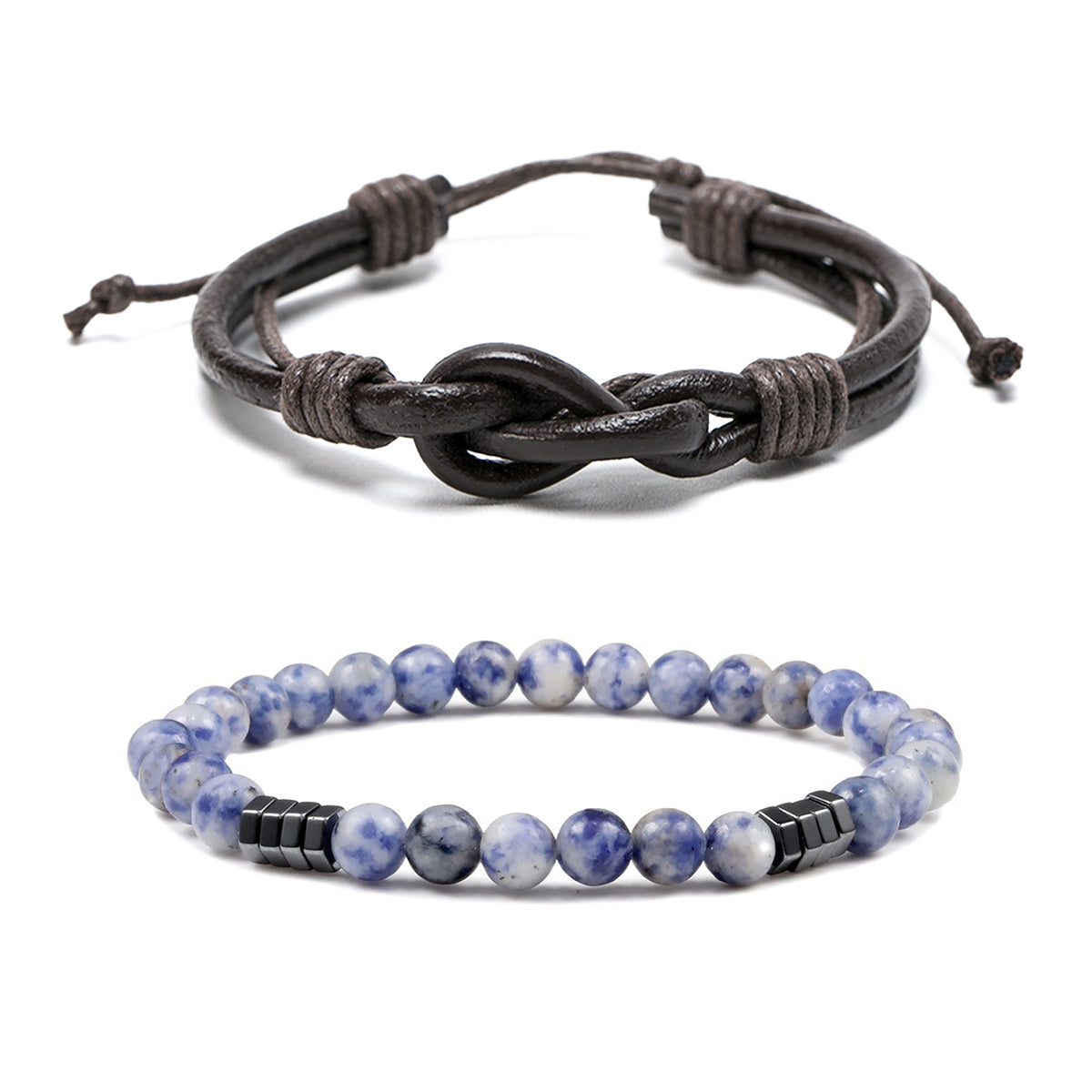 Pack Pulsera Cuero Hombre Infinito + Pulsera Piedra Sodalita