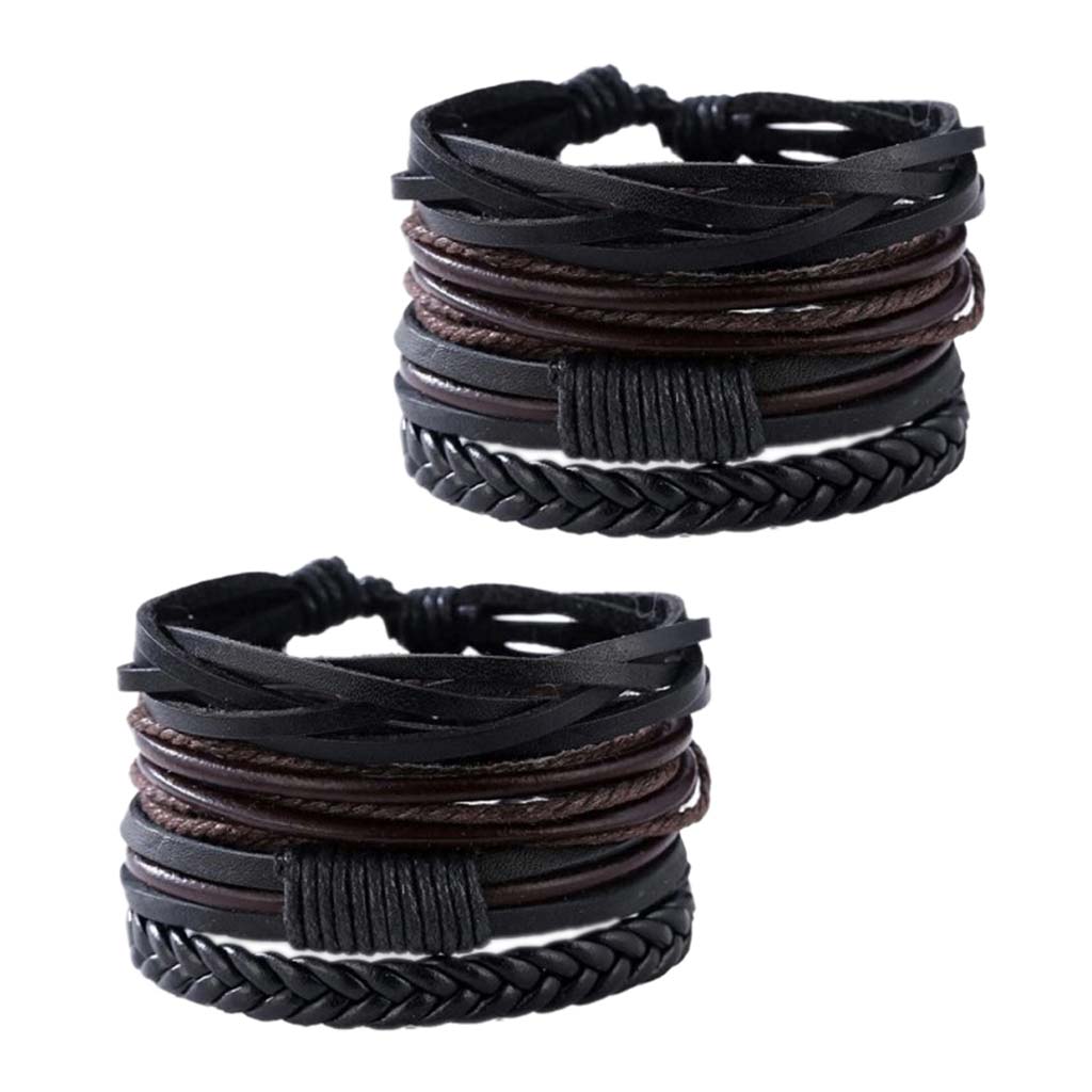 Pack Pulseras Cuero Hombre Mujer Brazaletes Ajustables x2