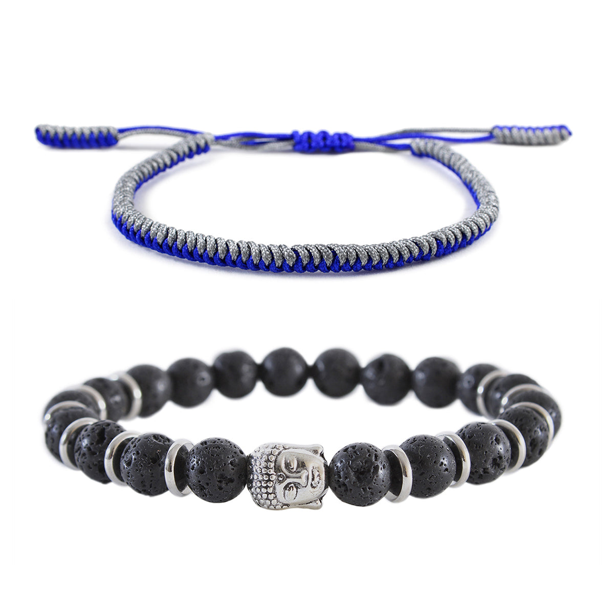 Pack 2 Pulsera Piedras Naturales Buda + Pulsera Budista Azul
