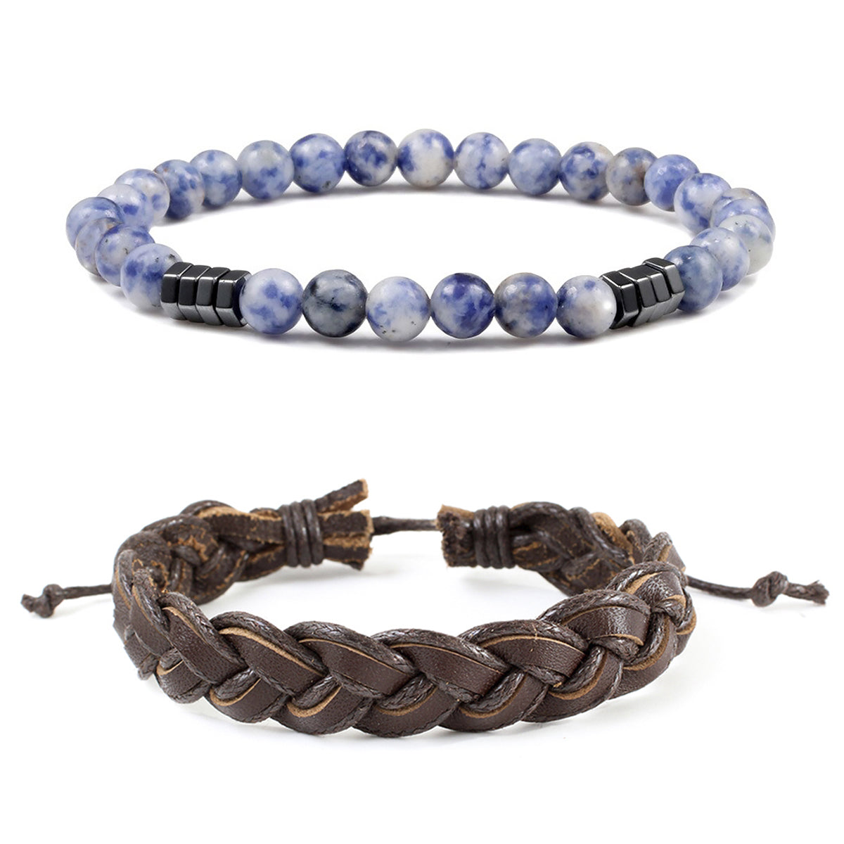 Pack Pulsera Piedras Naturales Sodalita + Pulsera de Cuero