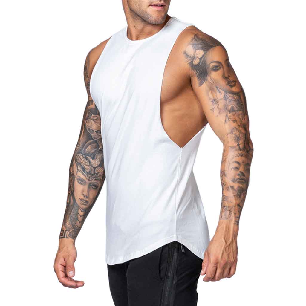 Polera Deportiva Musculosa Hombre Gimnasio Algodón Blanco