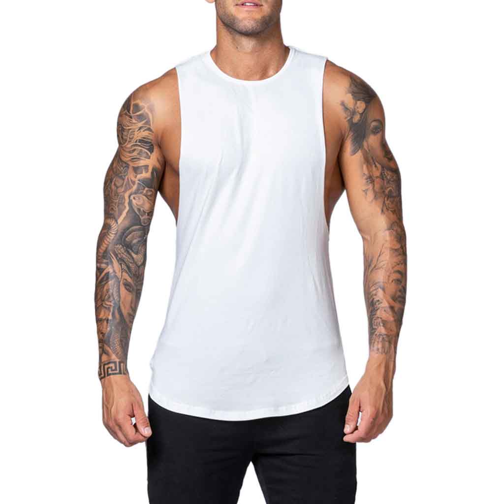 Polera Deportiva Musculosa Hombre Gimnasio Algodón Blanco