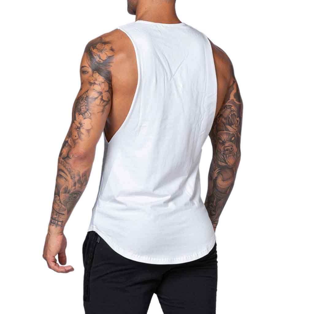 Polera Deportiva Musculosa Hombre Gimnasio Algodón Blanco