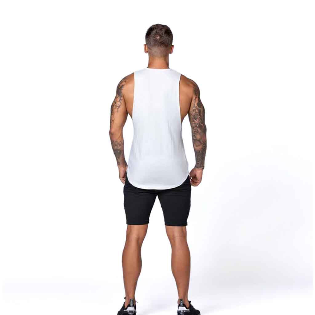 Polera Deportiva Musculosa Hombre Gimnasio Algodón Blanco