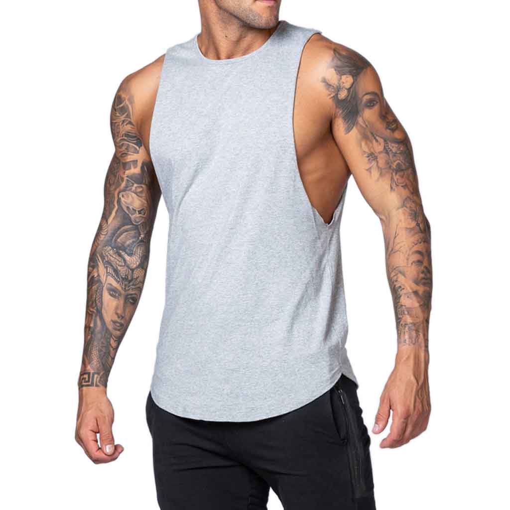 Polera Deportiva Musculosa Hombre Gimnasio Algodón Gris