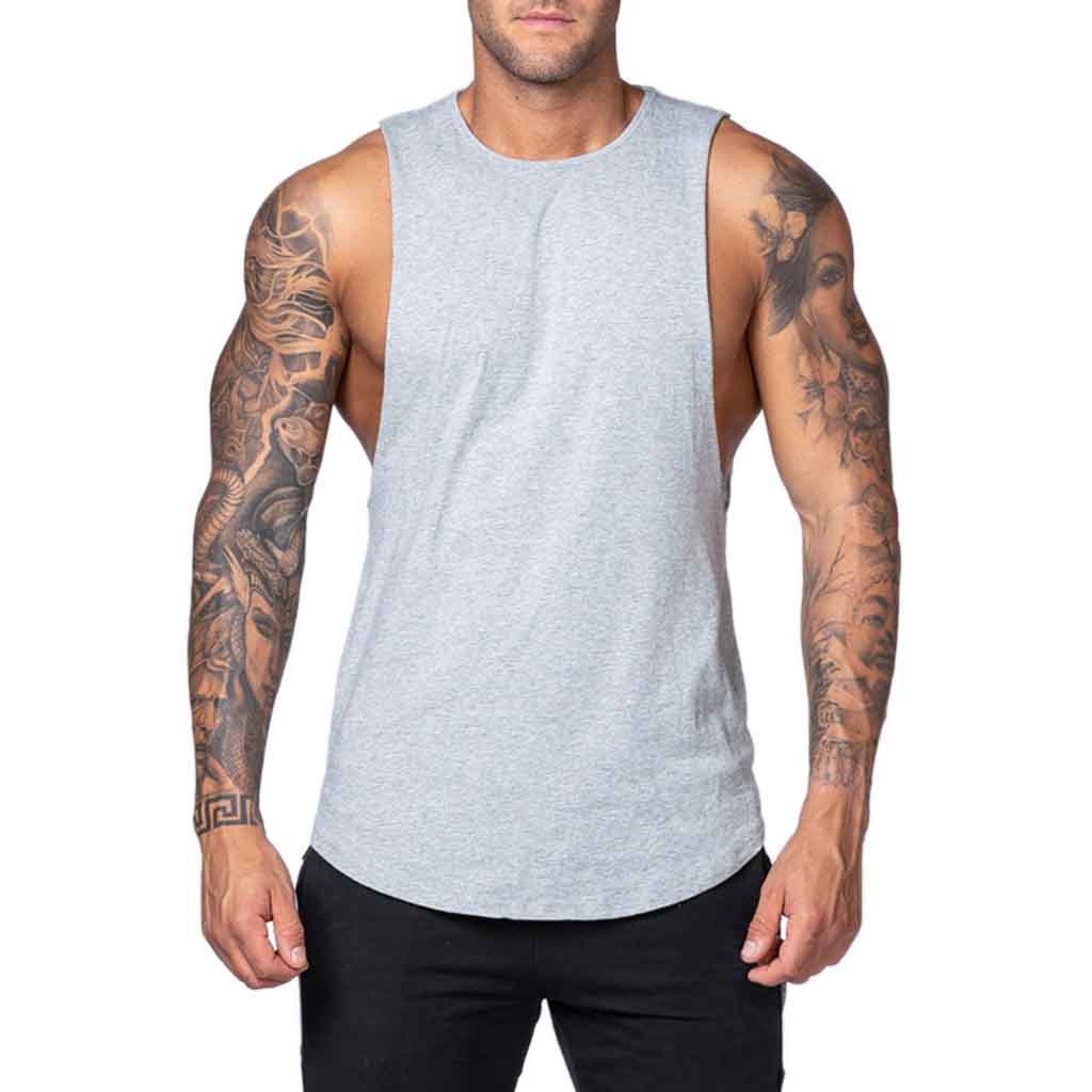 Polera Deportiva Musculosa Hombre Gimnasio Algodón Gris