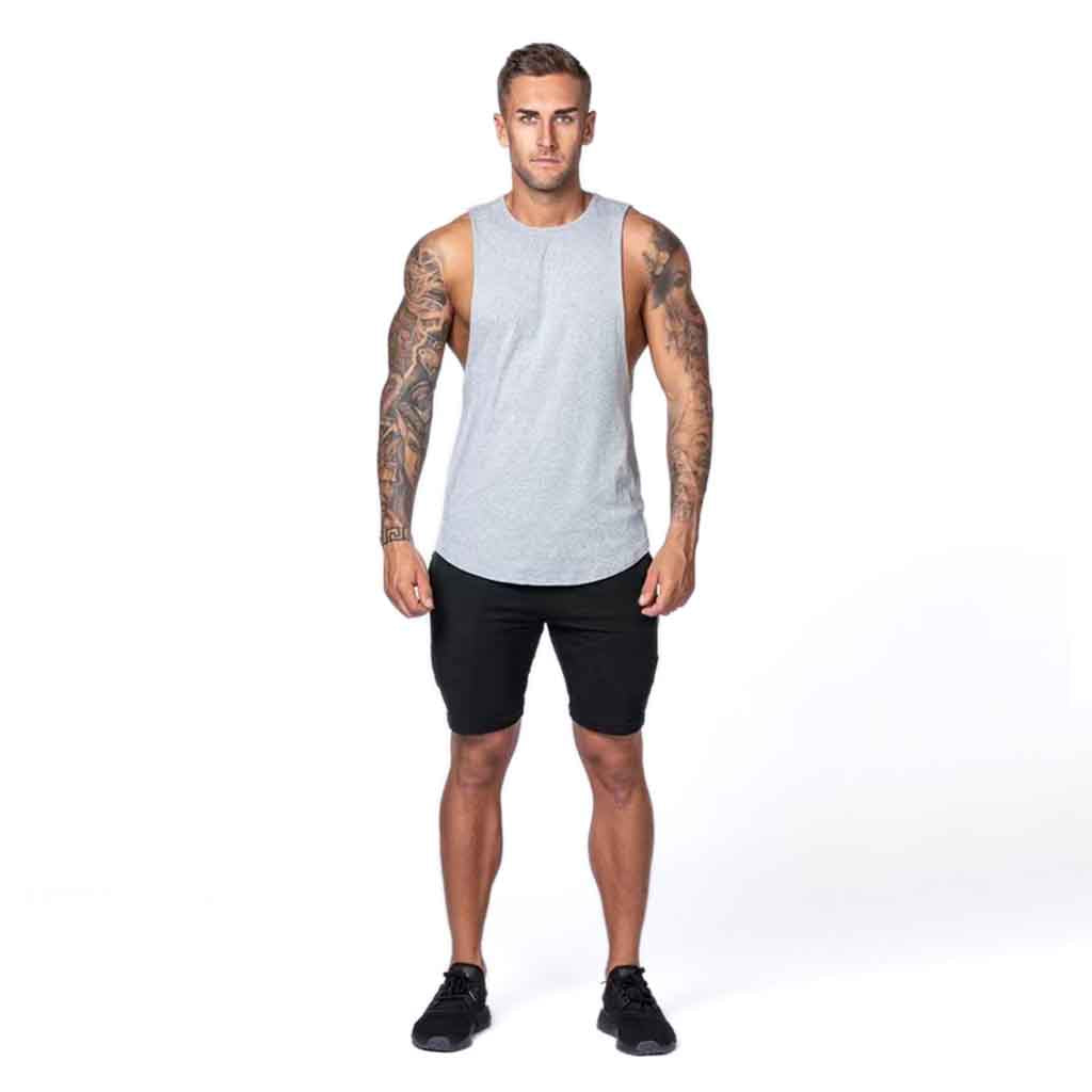 Polera Deportiva Musculosa Hombre Gimnasio Algodón Gris