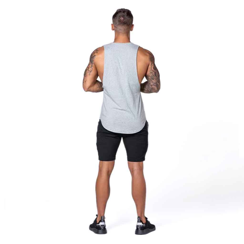 Polera Deportiva Musculosa Hombre Gimnasio Algodón Gris