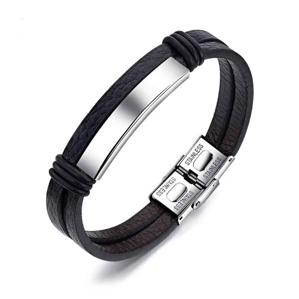 Pulsera Hombre Placa Grabable Color Plata