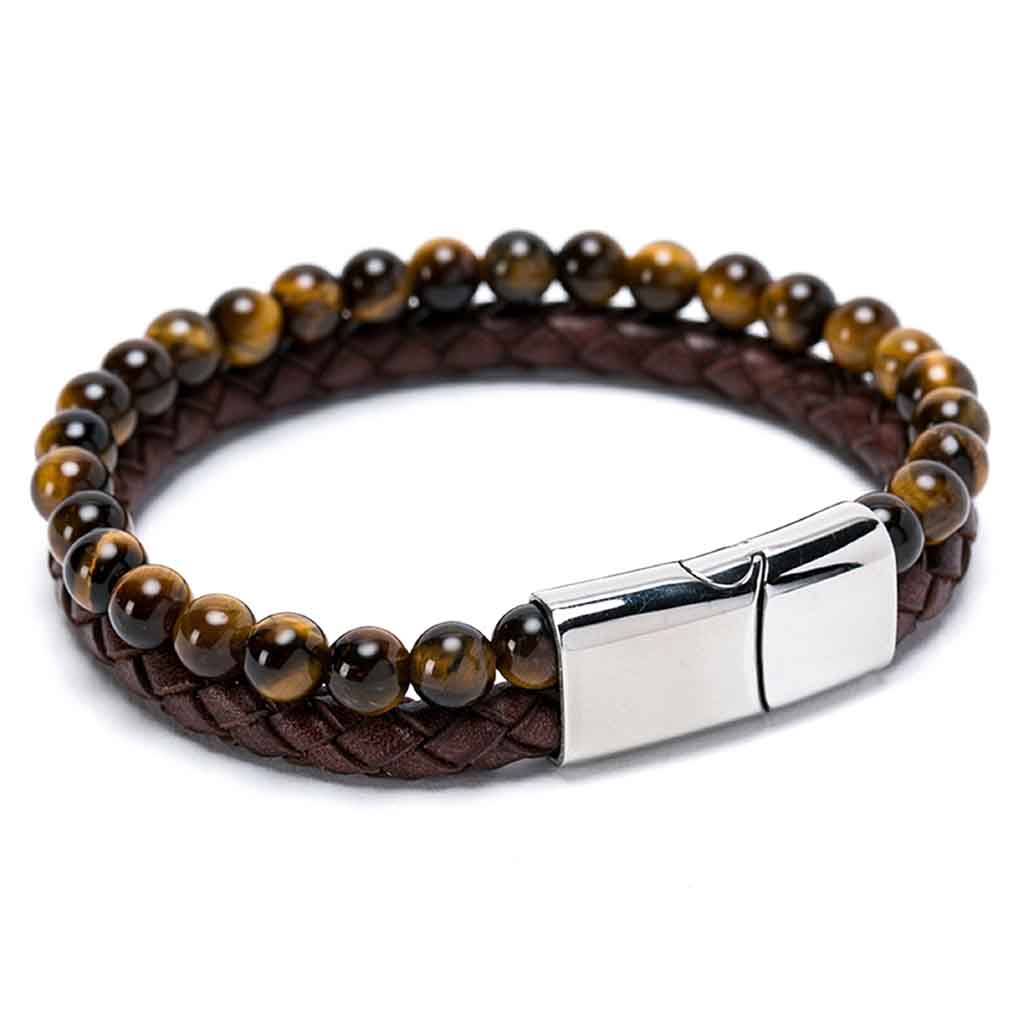 Pulsera Piedra Brillante Cuero Hombre,mujer Cafe