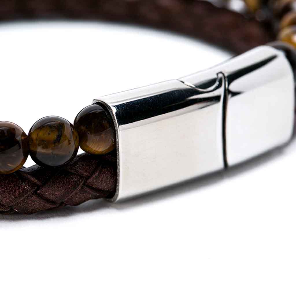 Pulsera Piedra Brillante Cuero Hombre,mujer Cafe