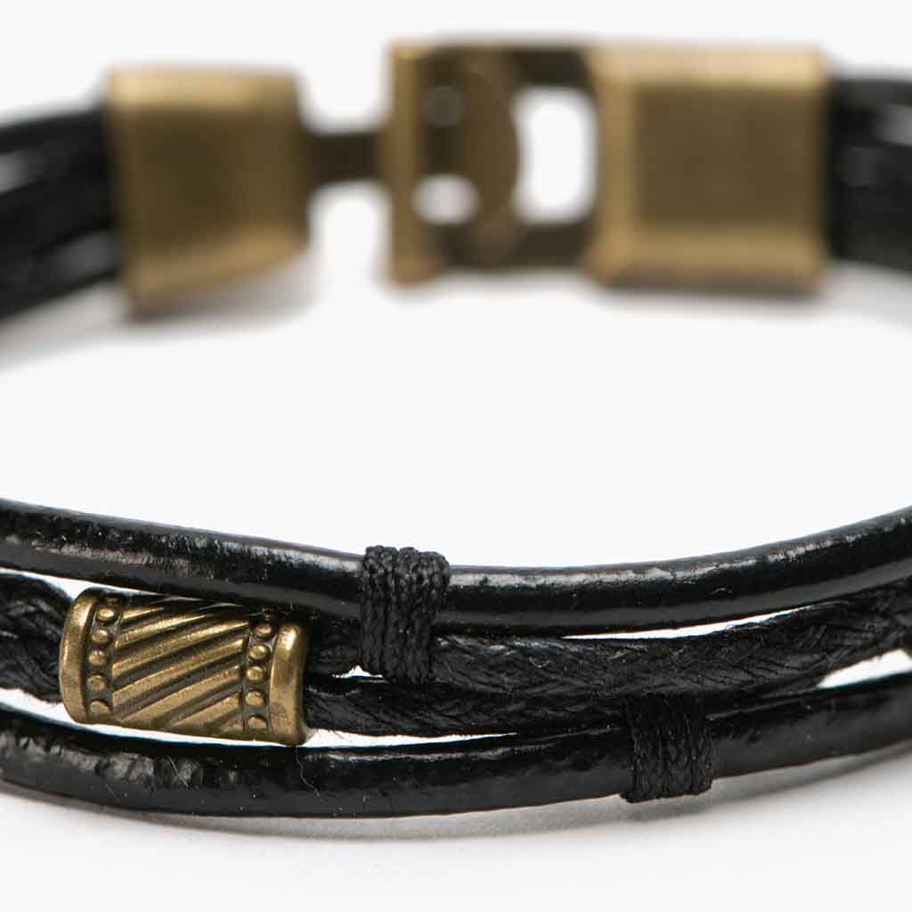 Pulsera De Cuerda Y Cobre Negra Hombre Mujer Moda Juvenil