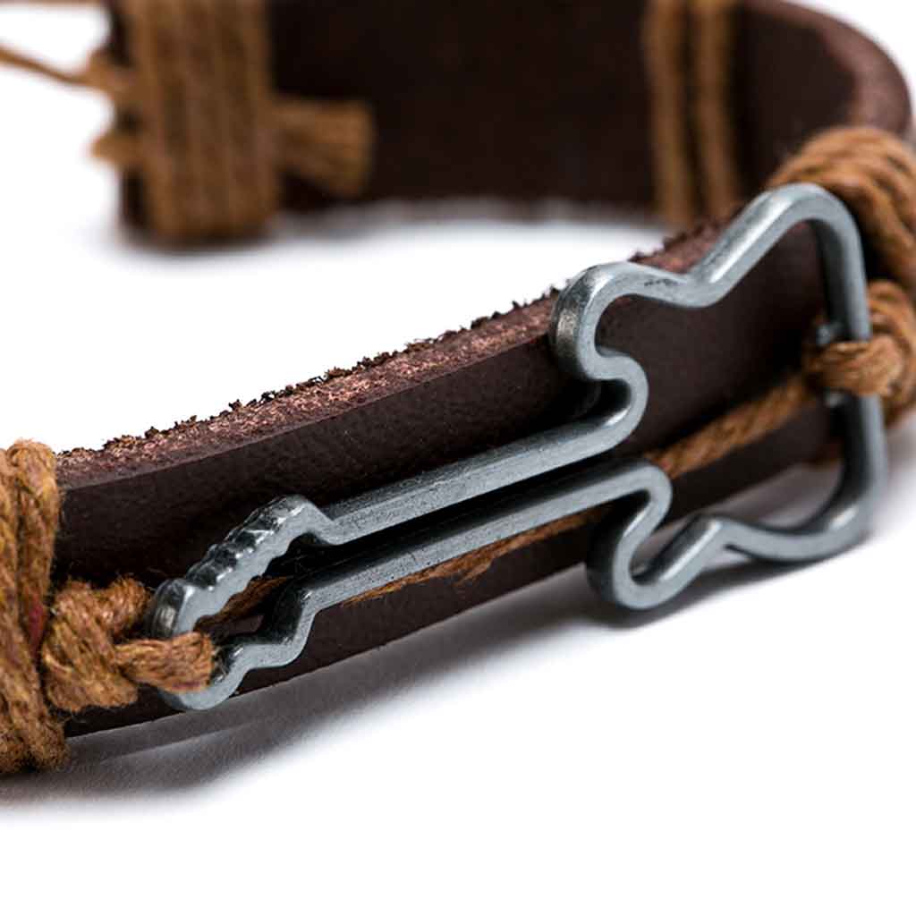 Pulsera de Cuero con Dije de Guitarra Ajustable