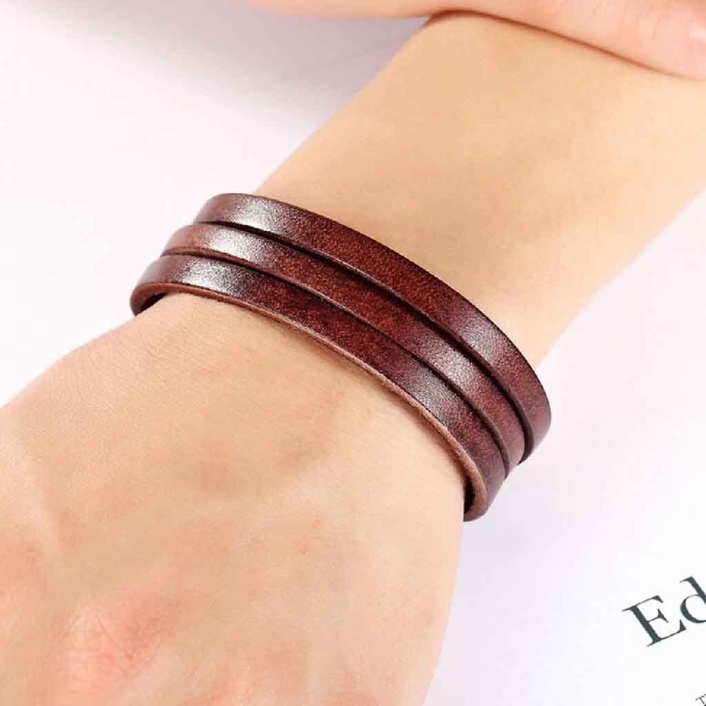 Pulsera De Cuero Hombre Mujer Brazalete Casual