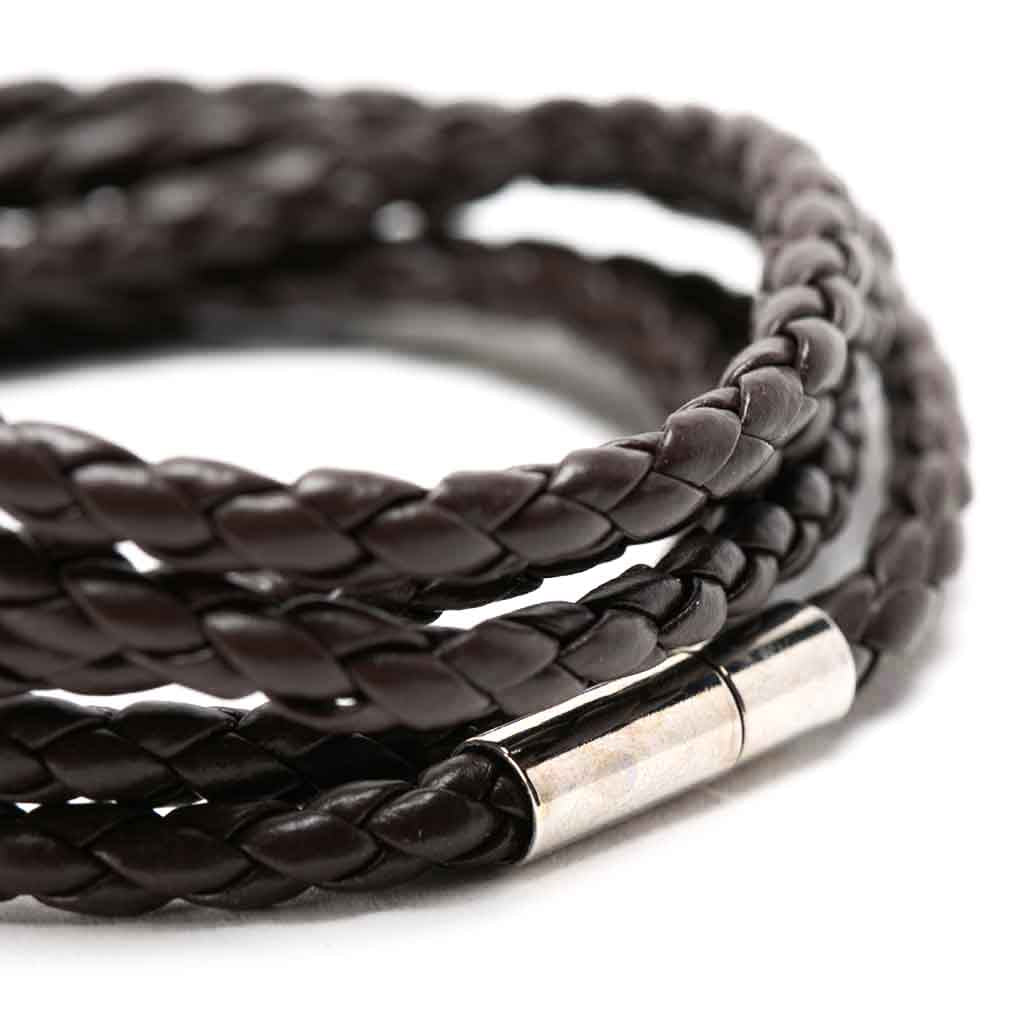 Pulsera De Cuero Larga Café Hombre Mujer Modelo Juvenil 2019