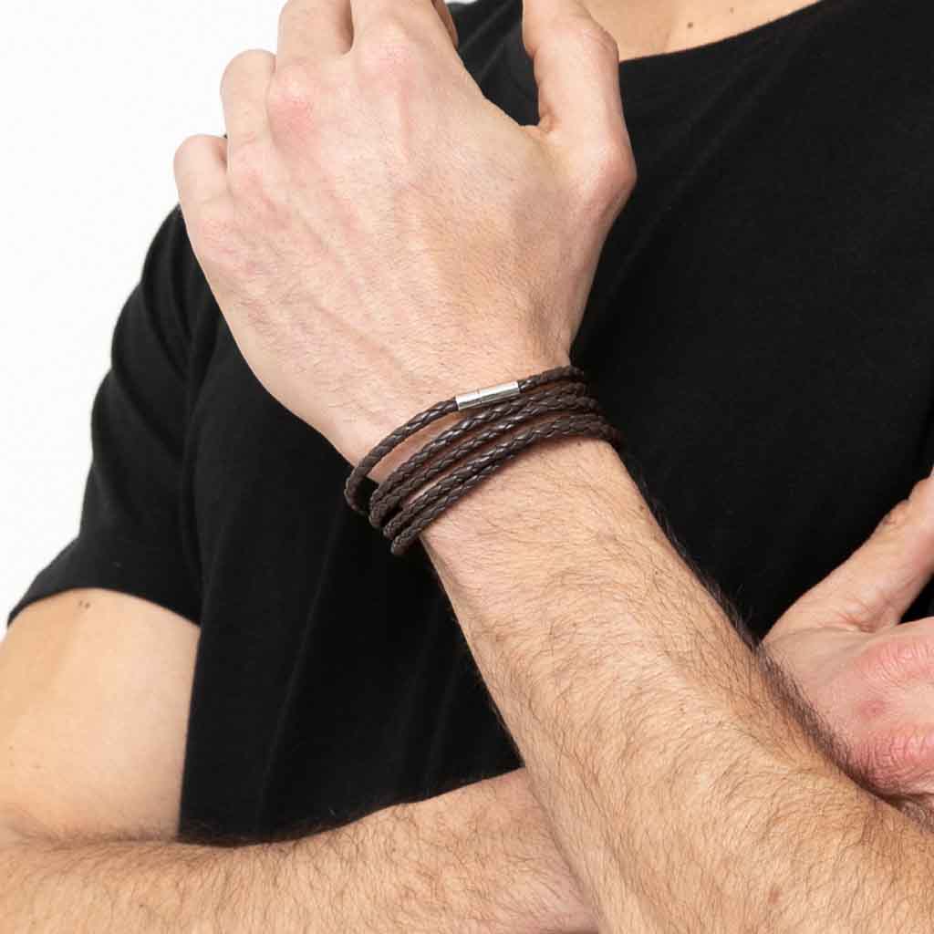 Pulsera De Cuero Larga Café Hombre Mujer Modelo Juvenil 2019