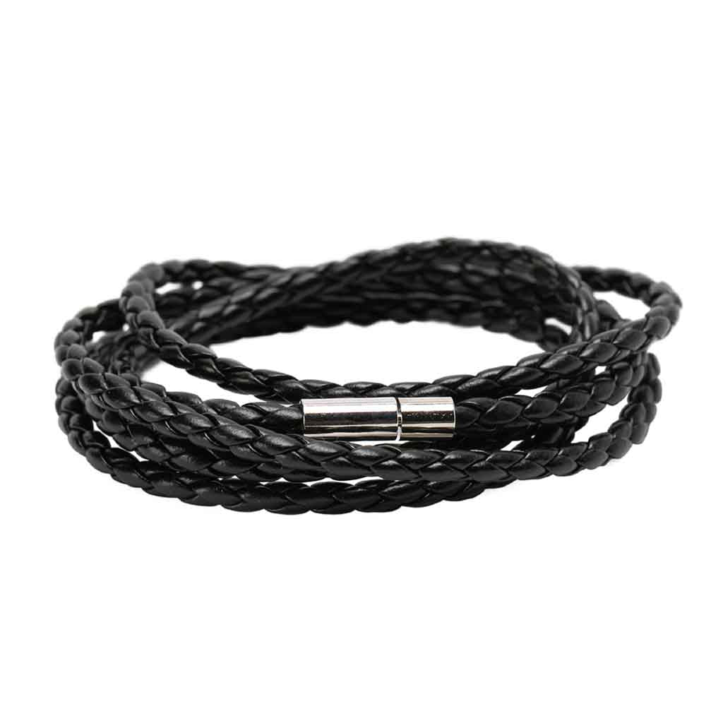 Pulsera De Cuero Larga Negra Juvenil Hombre Mujer Moda2019