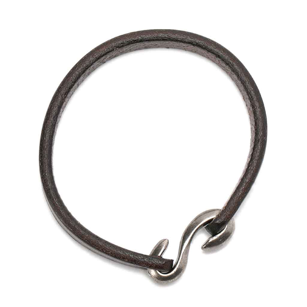 Pulsera de Cuero Hombre Liso Broche Gancho