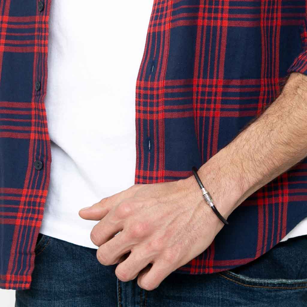 Pulsera De Cuero Hombre, Mujer Circular Negra Moda 2019