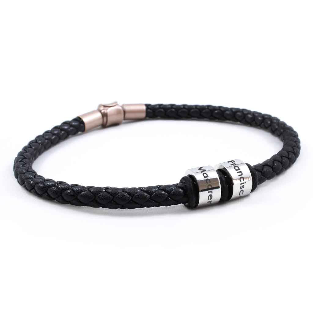 Pulsera de Cuero Unisex Dijes Anillos Grabables