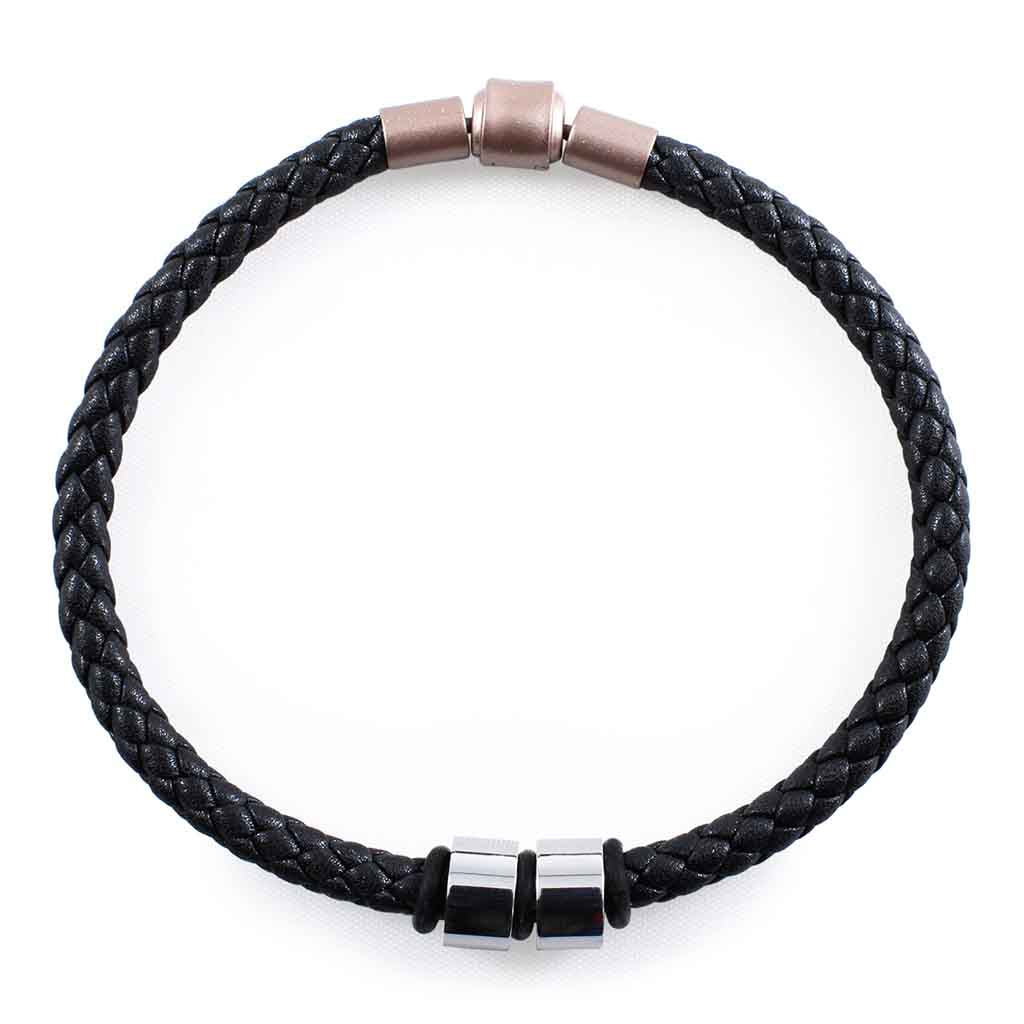 Pulsera de Cuero Unisex Dijes Anillos Grabables