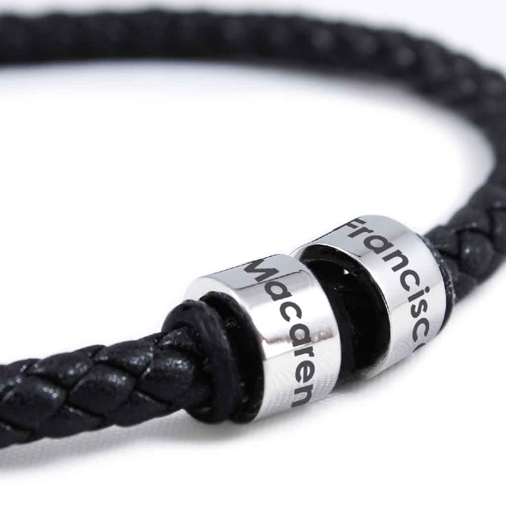 Pulsera de Cuero Unisex Dijes Anillos Grabables