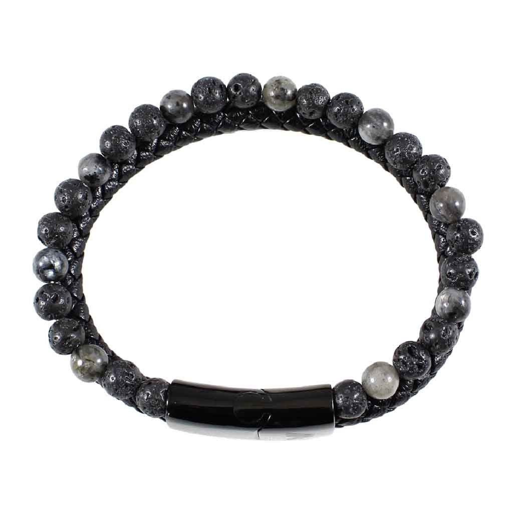 Pulsera de Cuero y Piedra Volcánica Elegante