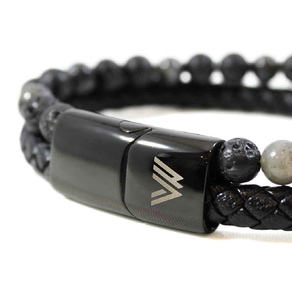 Pulsera de Cuero y Piedra Volcánica Elegante