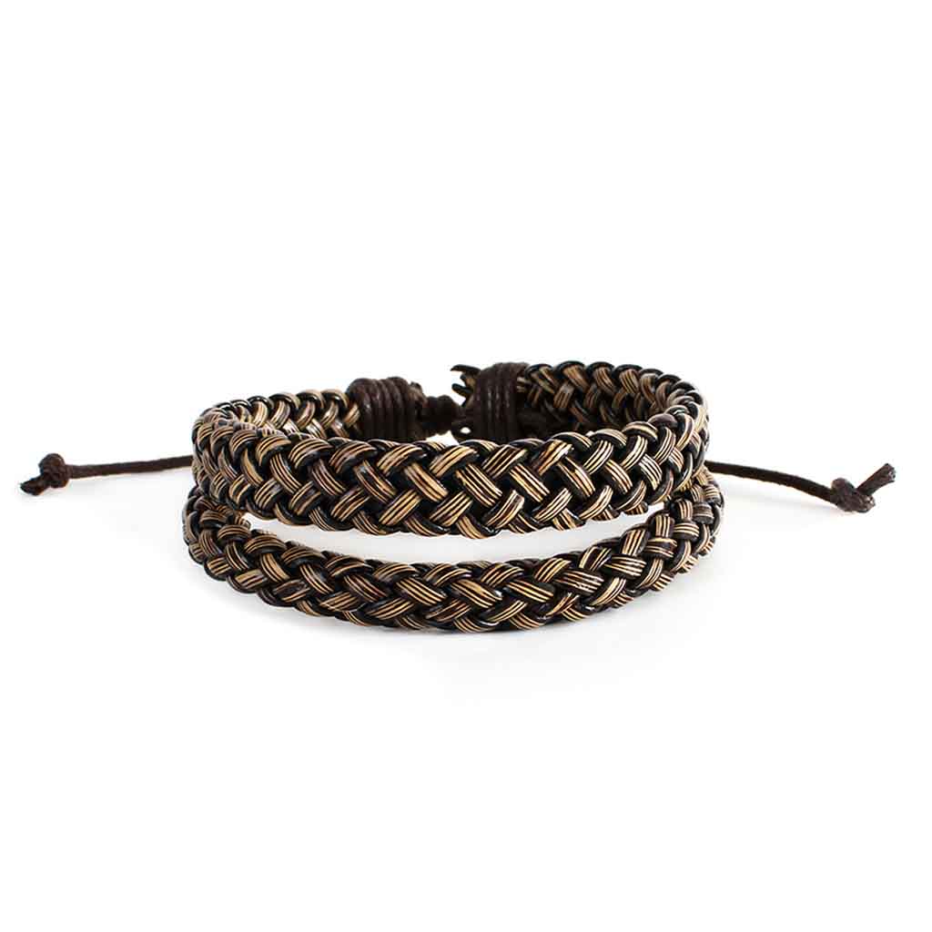 Pulsera de Doble Trenzado en Cuero Color Café Ajustable