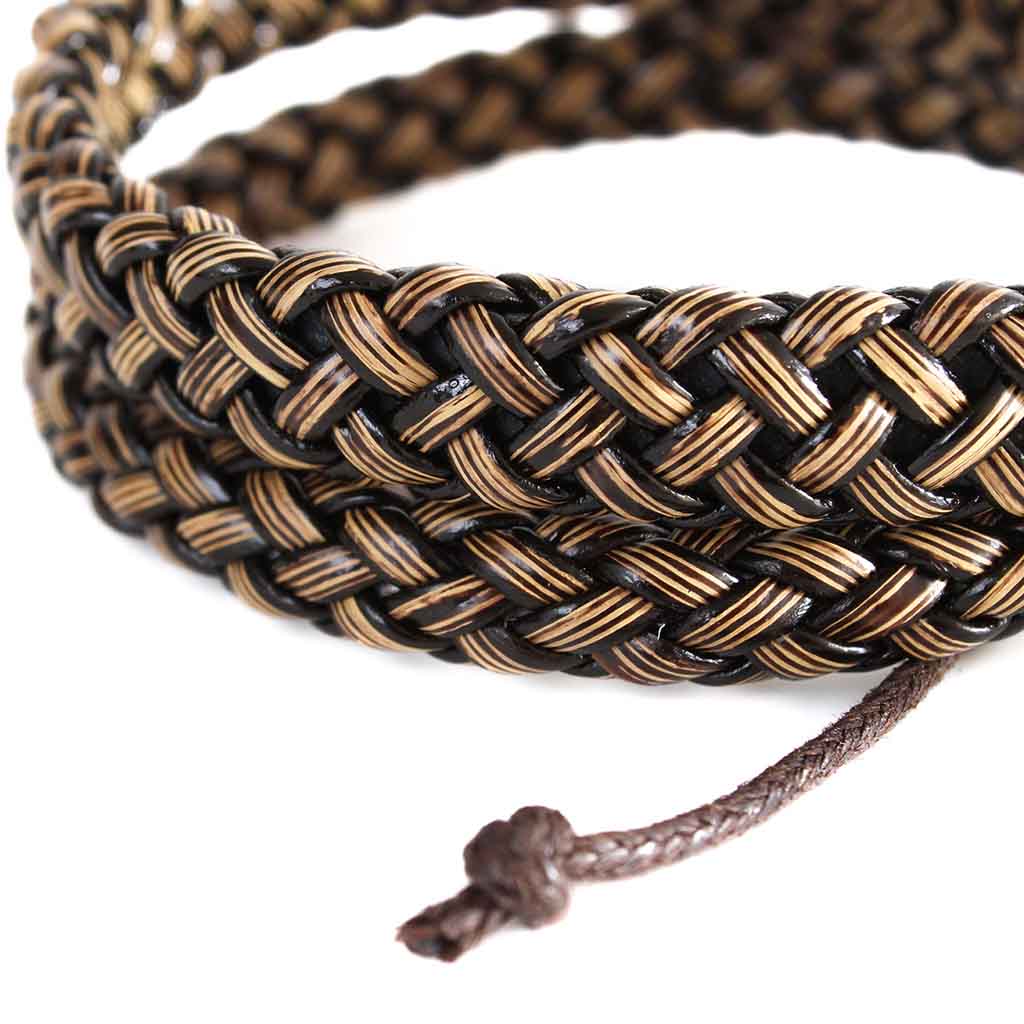 Pulsera de Doble Trenzado en Cuero Color Café Ajustable