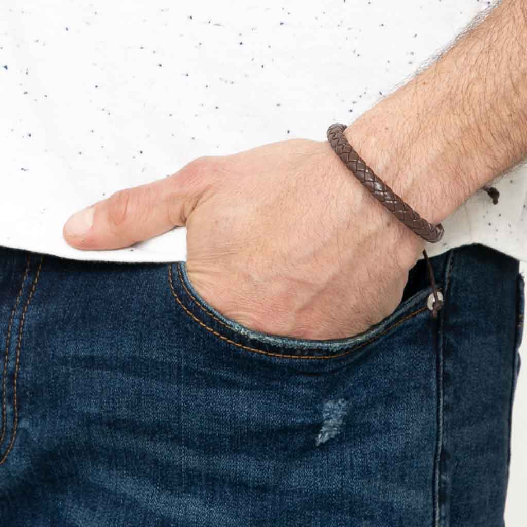 Pulsera De Hombre De Cuero Trenzado Marron Juvenil