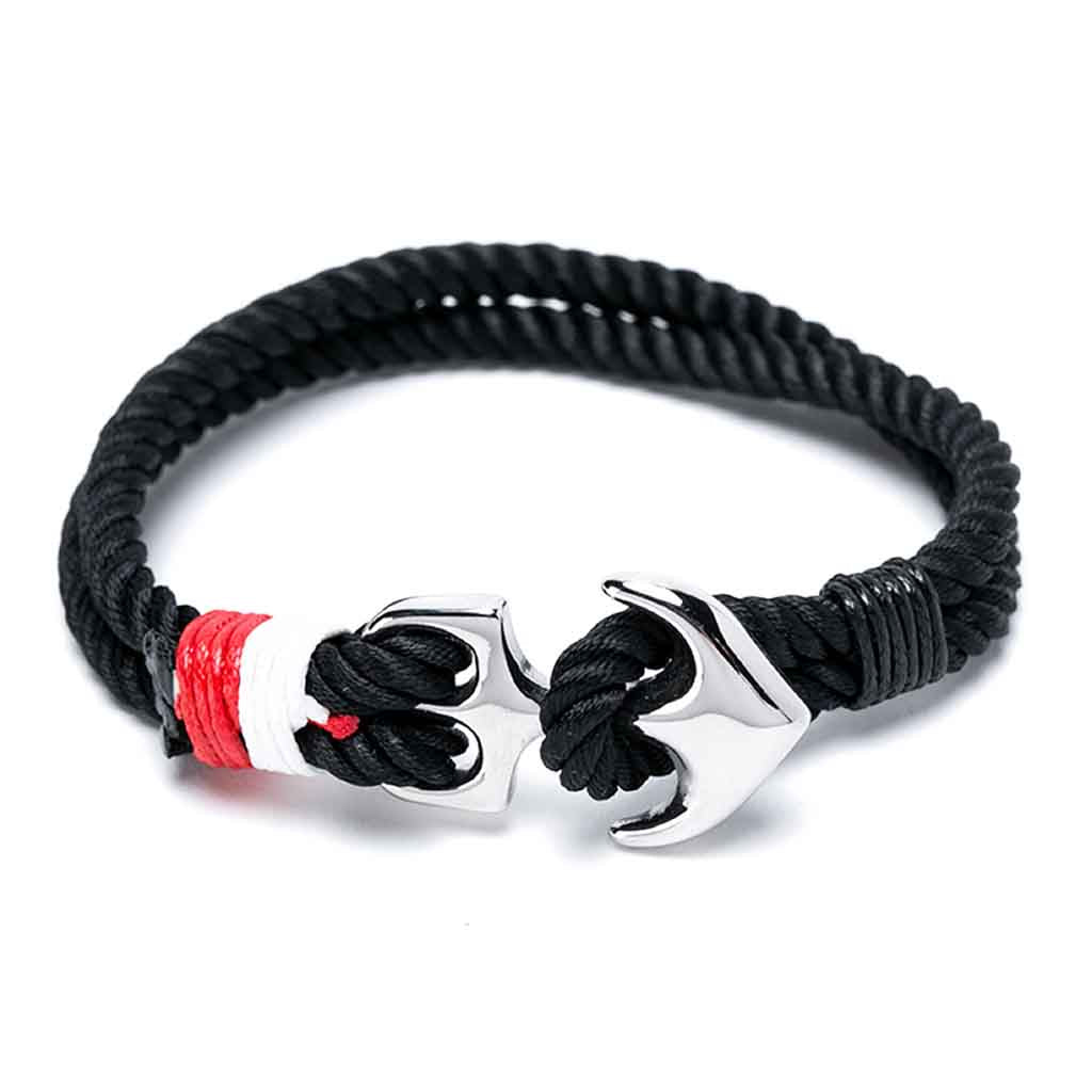 Pulsera De Hombre Mujer De Ancla Cuerda Negra