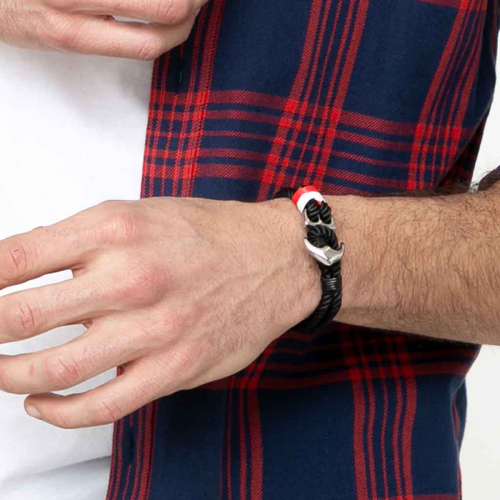 Pulsera De Hombre Mujer De Ancla Cuerda Negra