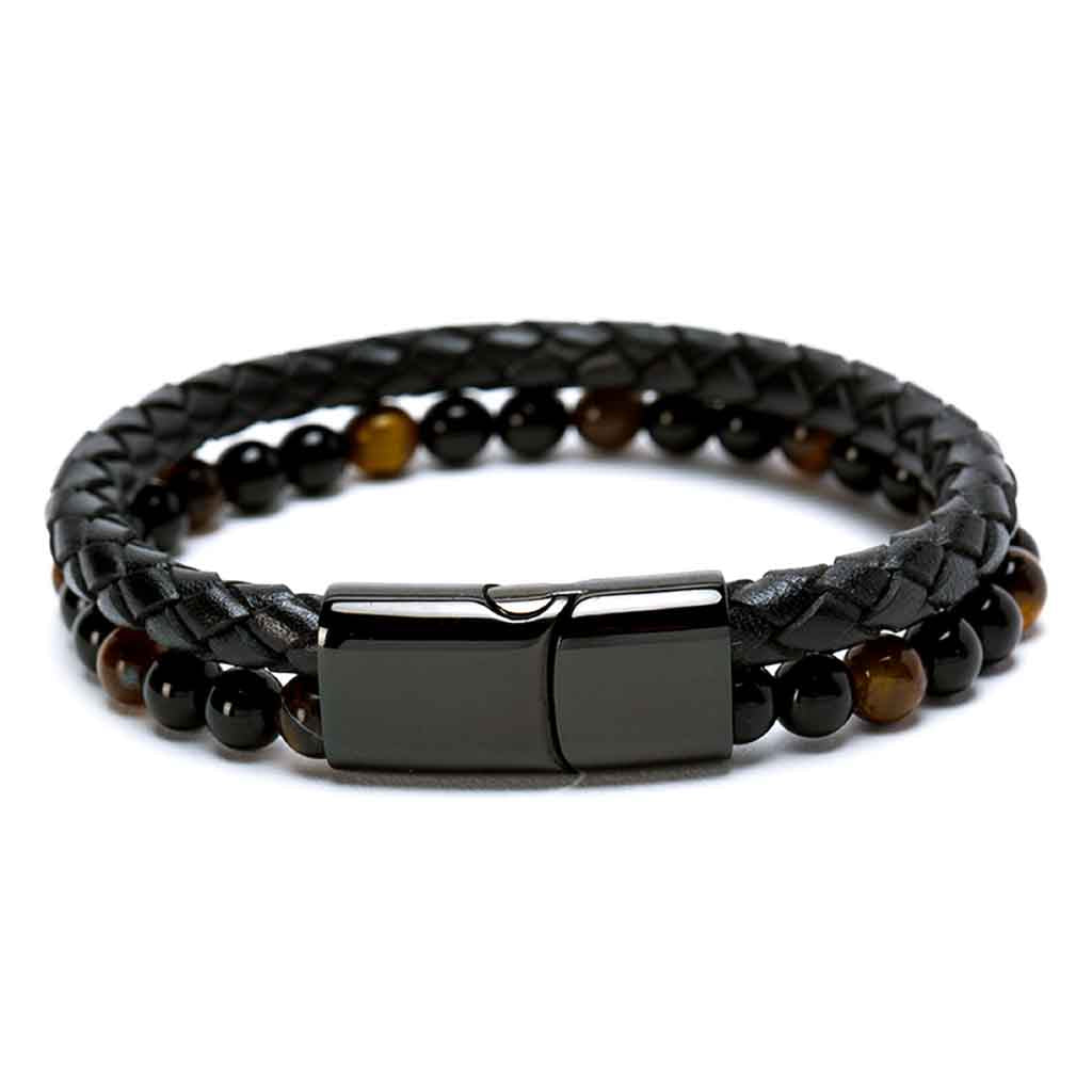 Pulsera De Piedra Cuero Broche Elegante Ojo de Tigre