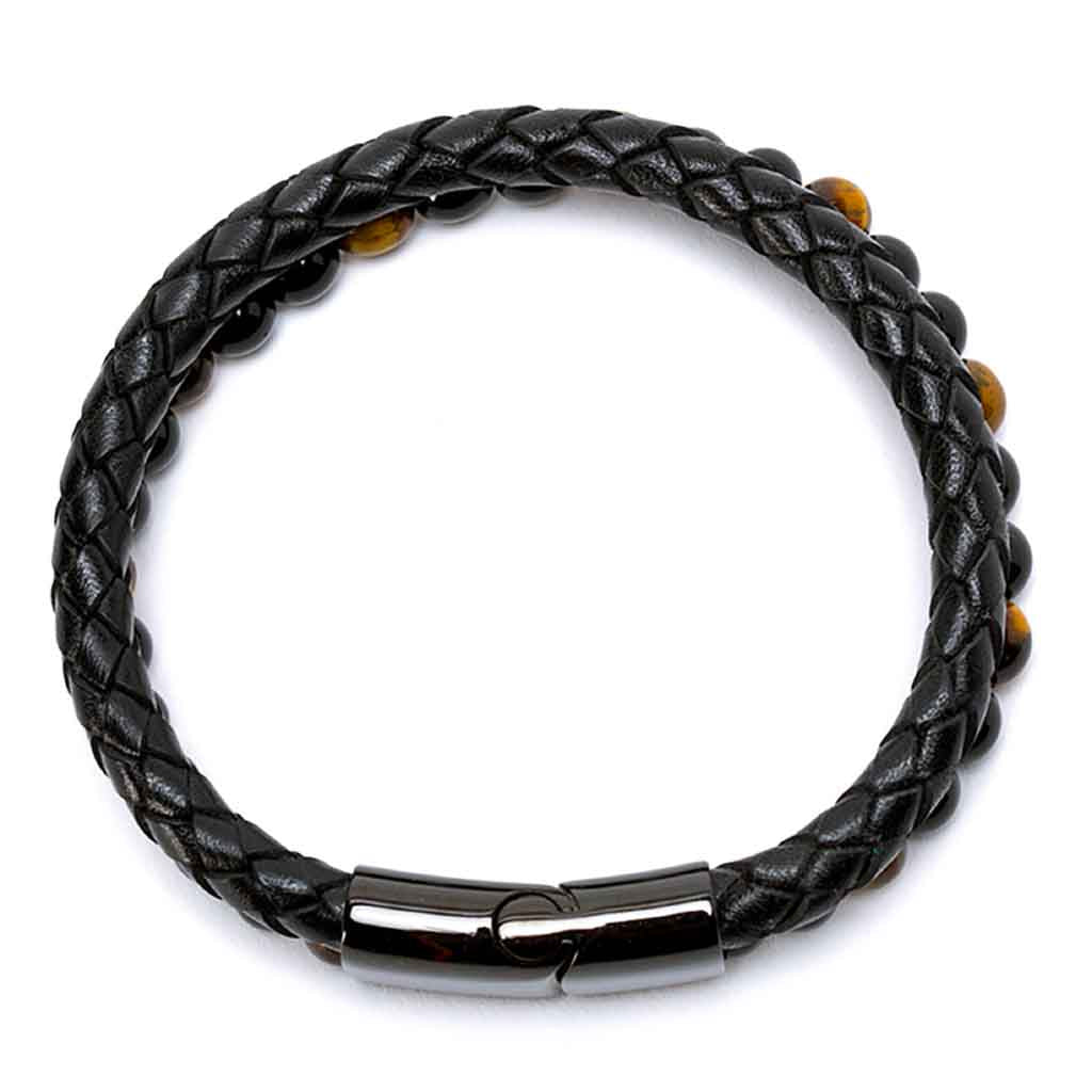 Pulsera De Piedra Cuero Broche Elegante Ojo de Tigre