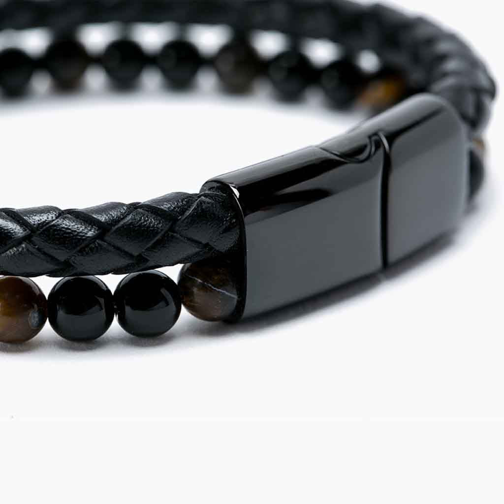 Pulsera De Piedra Cuero Broche Elegante Ojo de Tigre