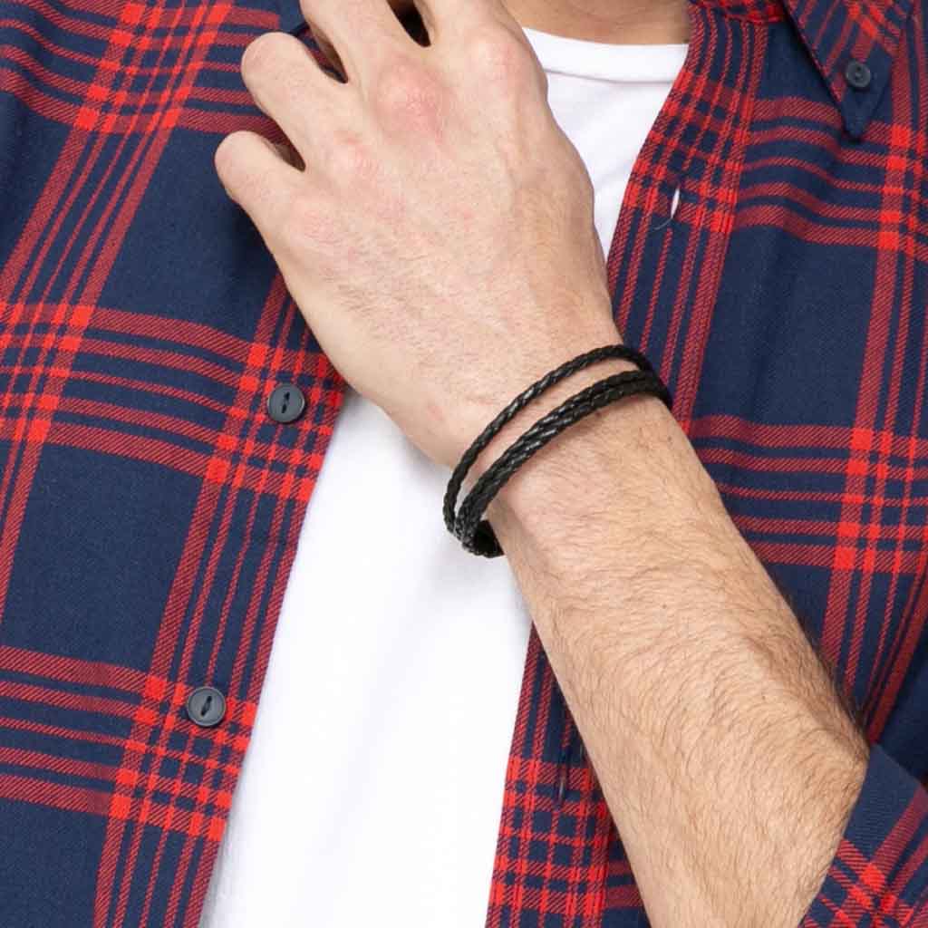Pulsera Hombre Cuero Tejida Trenzada Juvenil Elegante