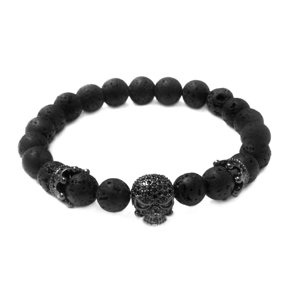 Pulsera Hombre Calavera Piedra Volcanica