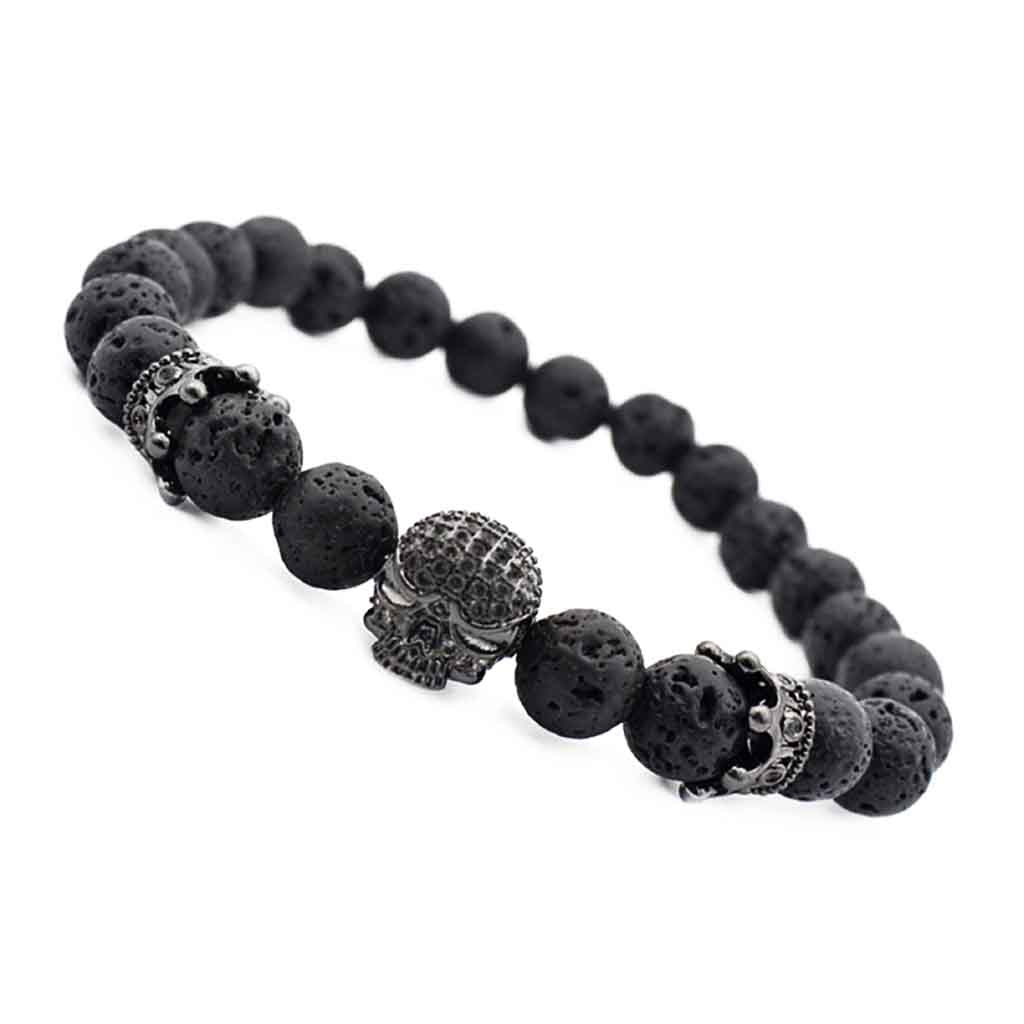 Pulsera Hombre Calavera Piedra Volcanica