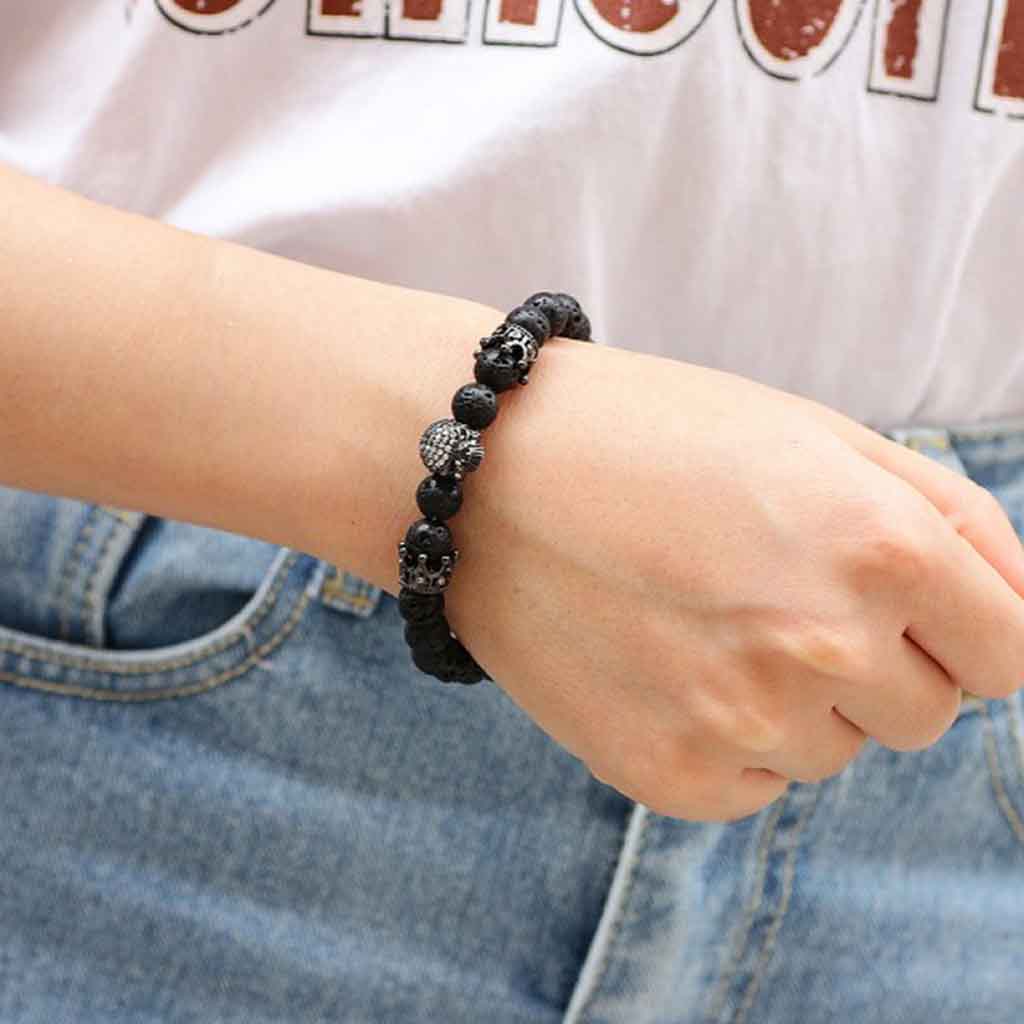 Pulsera Hombre Calavera Piedra Volcanica