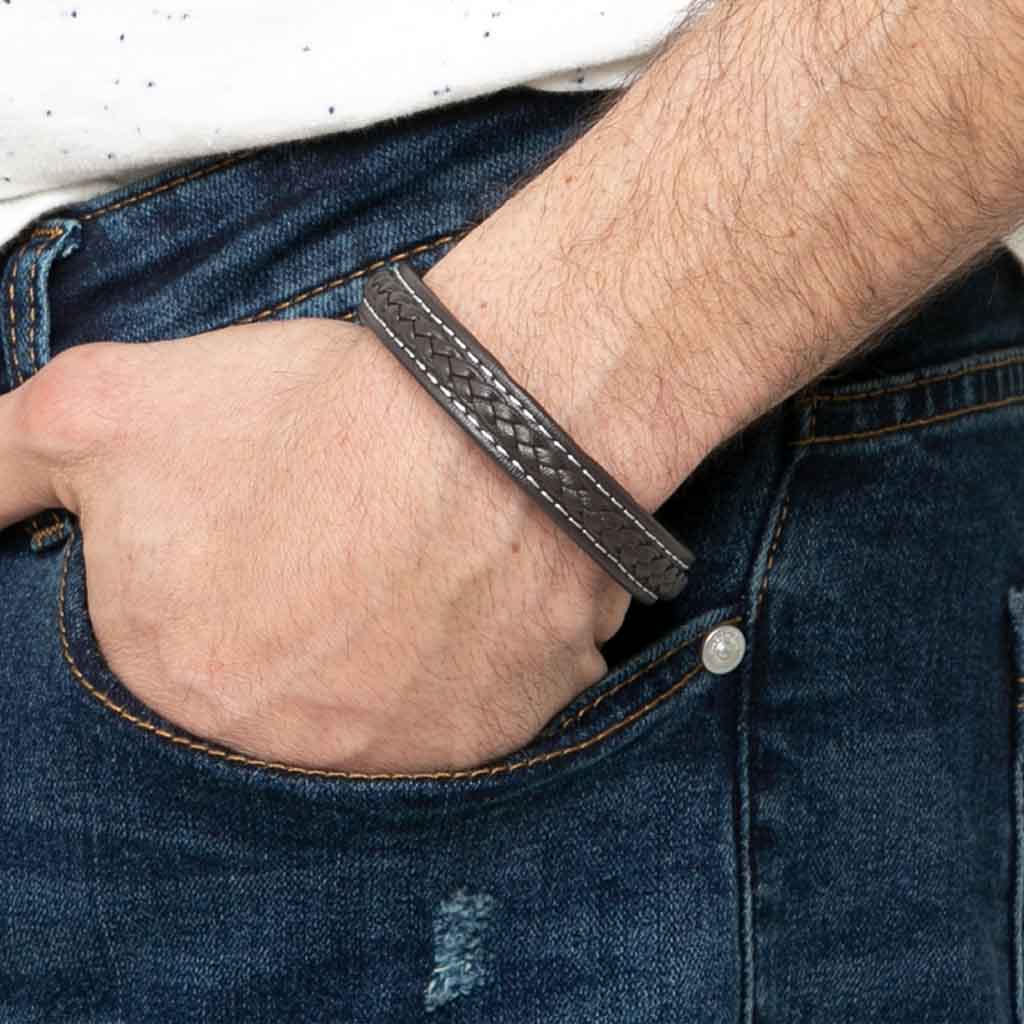 Pulsera En Cuero Moda Casual Marrón Para Caballeros