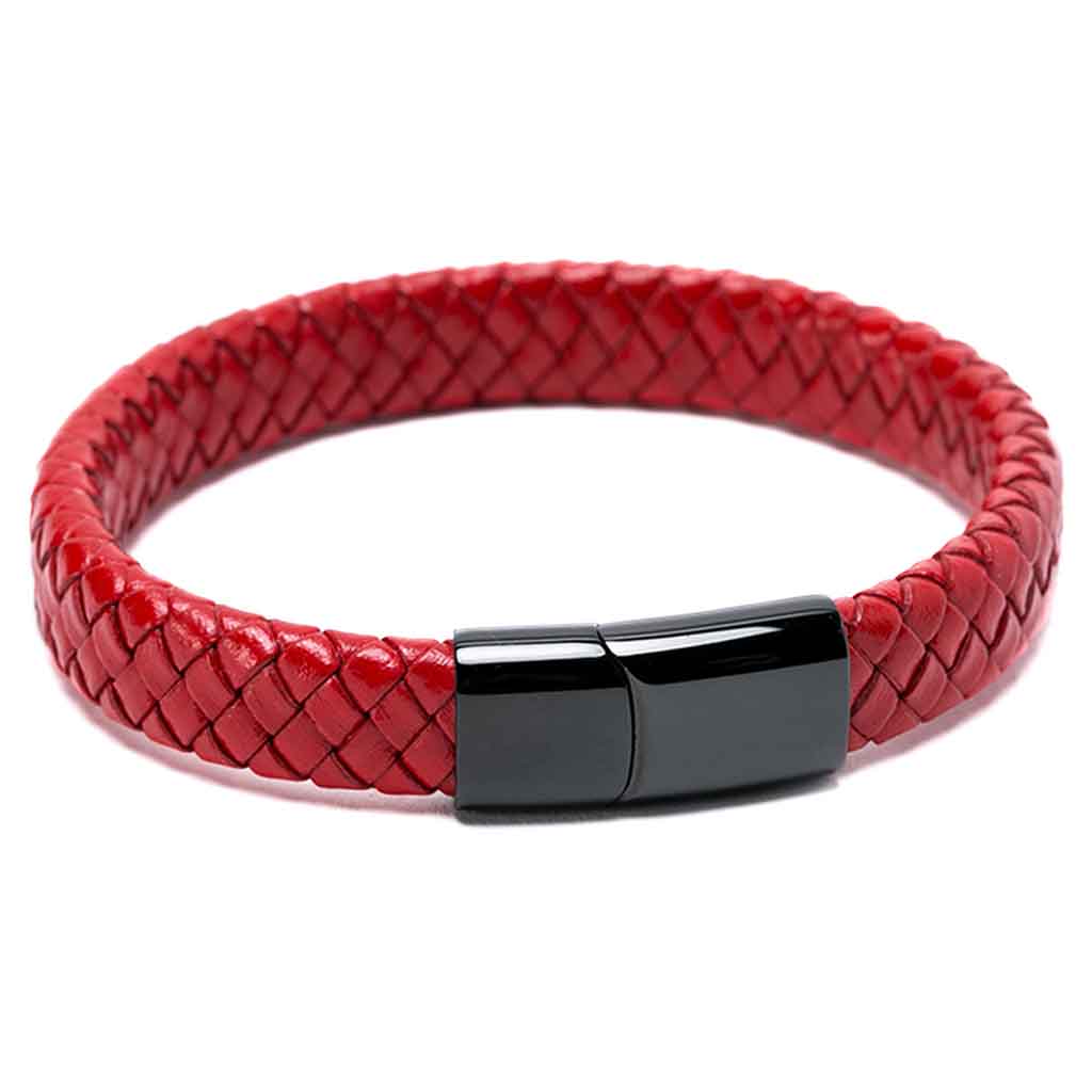 Pulsera En Cuero Rojo Con Broche De Lujo Combinación Negro