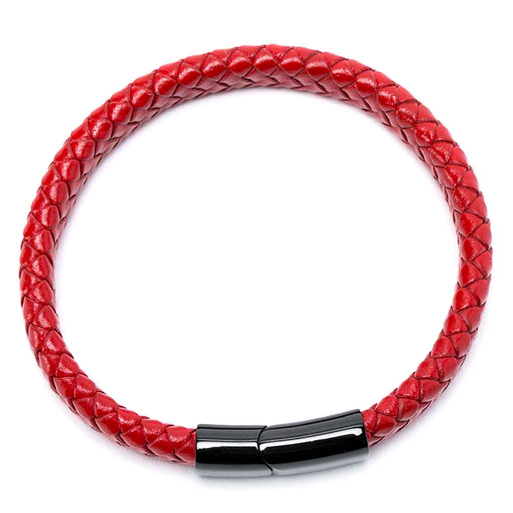 Pulsera En Cuero Rojo Con Broche De Lujo Combinación Negro