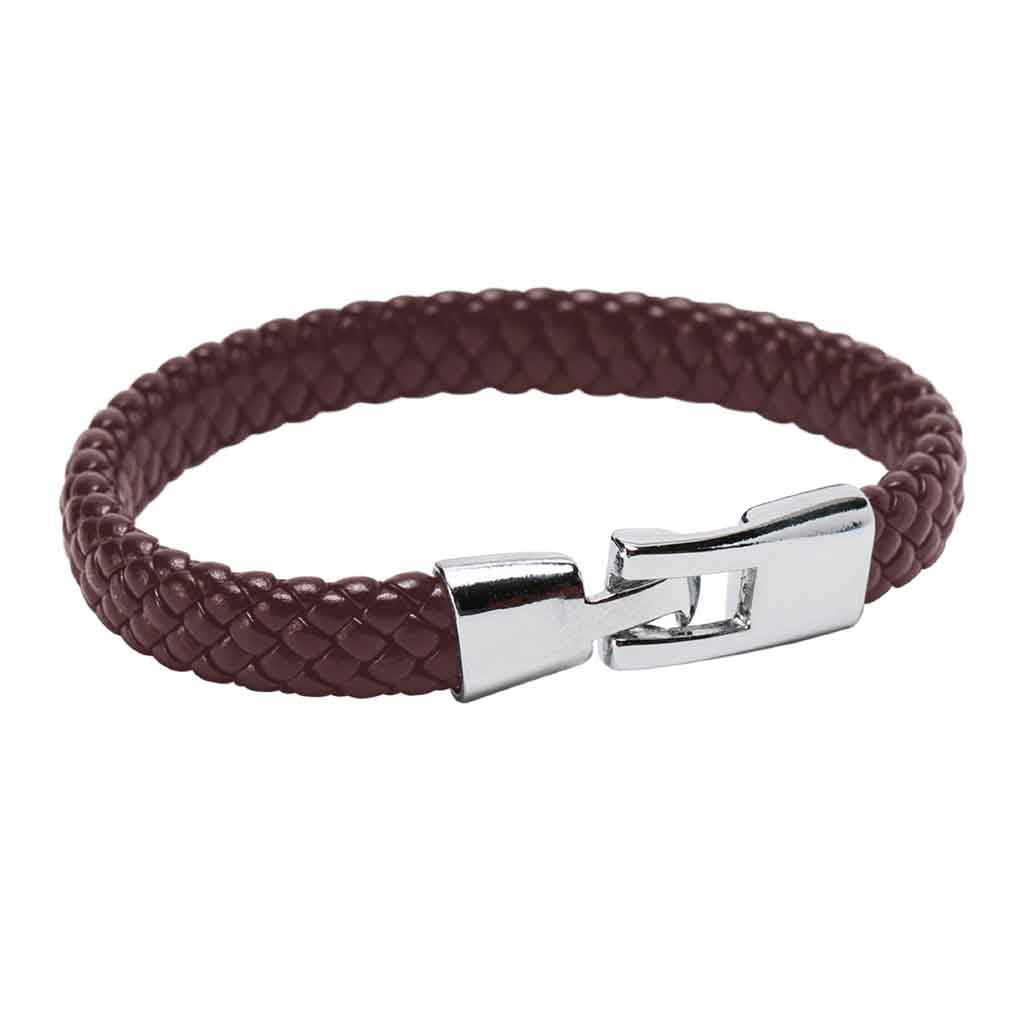 Pulsera Hombre Cuero Tejido Piel de Serpiente Café